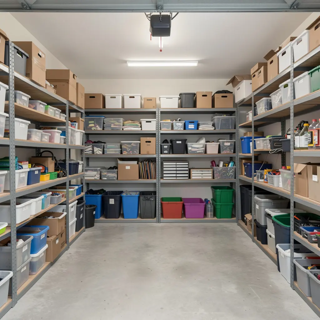 Organized garage with storage systems